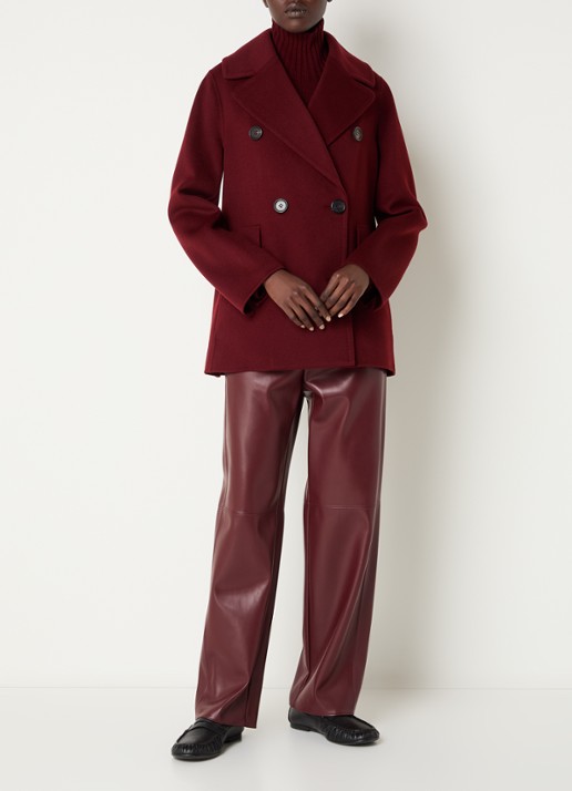 Max Mara Camilla double-breasted mantel van scheerwol - voorkant 2 bordeauxrood