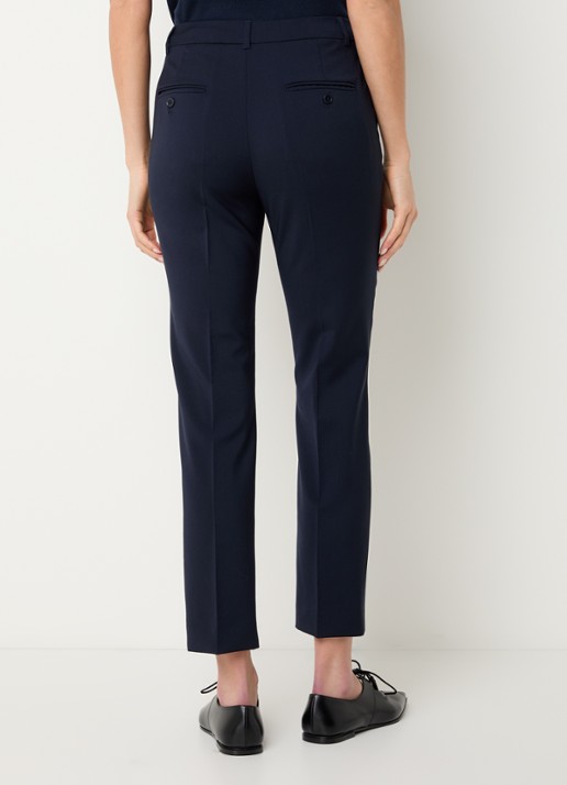 Max Mara Canon mid waist straight fit pantalon van scheerwol met steekzakken - achterkant 4 donkerblauw