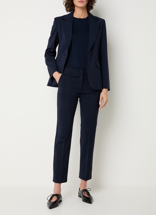 Max Mara Canon mid waist straight fit pantalon van scheerwol met steekzakken - voorkant 2 donkerblauw
