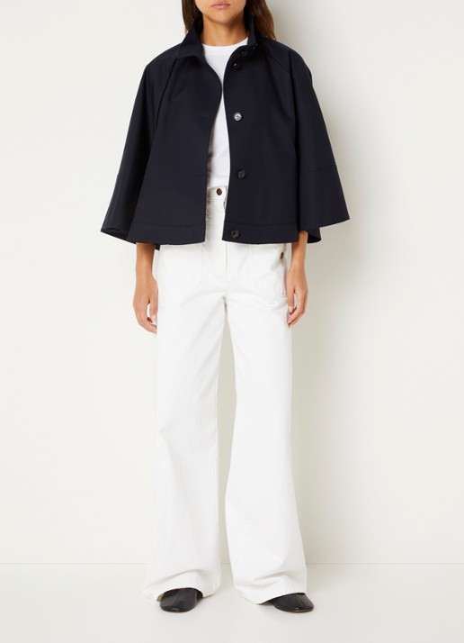 Max Mara Cape met steekzakken - voorkant 2 donkerblauw
