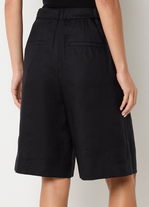 Max Mara Caravan high waist wide leg korte broek van linnen - achterkant zwart