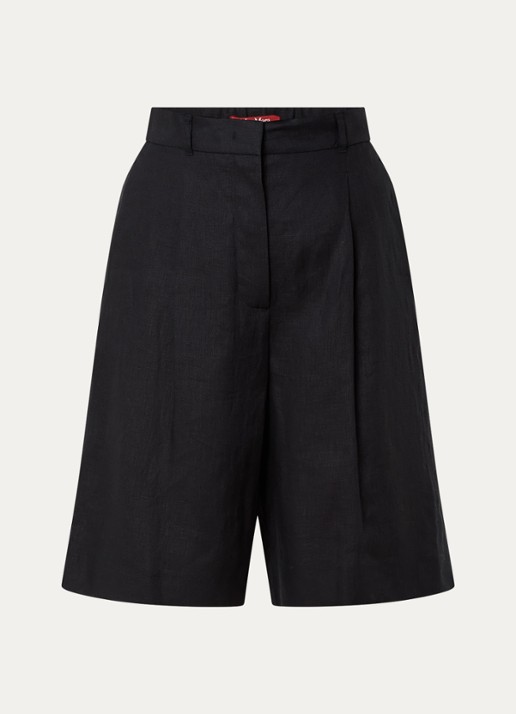 Max Mara Caravan high waist wide leg korte broek van linnen - voorkant 3 zwart