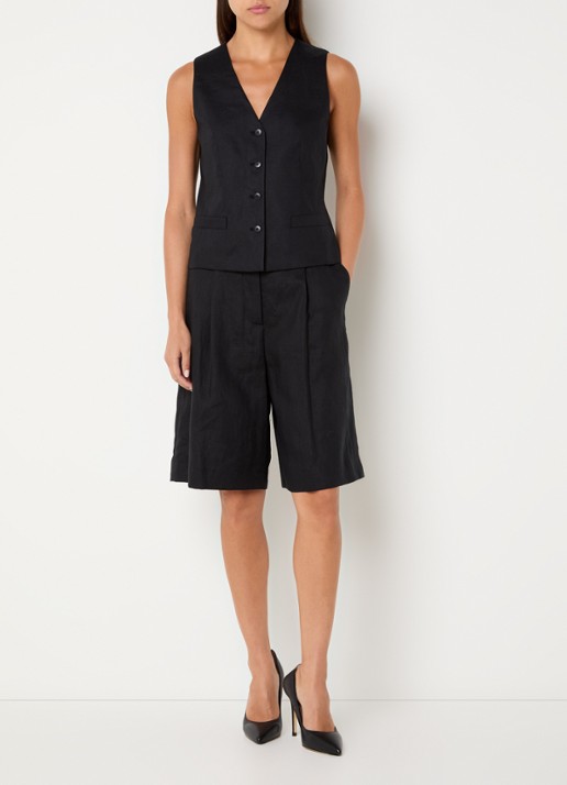 Max Mara Caravan high waist wide leg korte broek van linnen - voorkant 4 zwart
