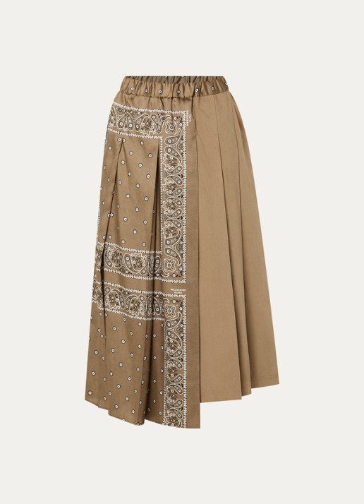 Max Mara Ceci midi plooirok met paisley dessin en asymmetrische zoom - voorkant lichtbruin
