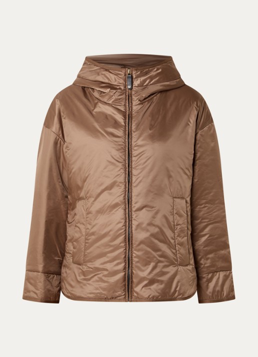 Max Mara Cleo oversized gewatteerd jack met capuchon en waterafstotende coating - voorkant lichtbruin