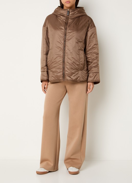 Max Mara Cleo oversized gewatteerd jack met capuchon en waterafstotende coating - voorkant 2 lichtbruin