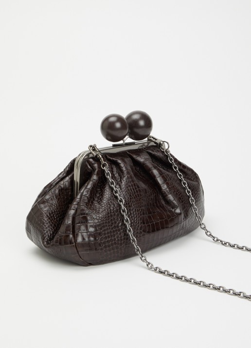 Max Mara Clutch van leer met afneembare schouderriem - achterkant donkerbruin