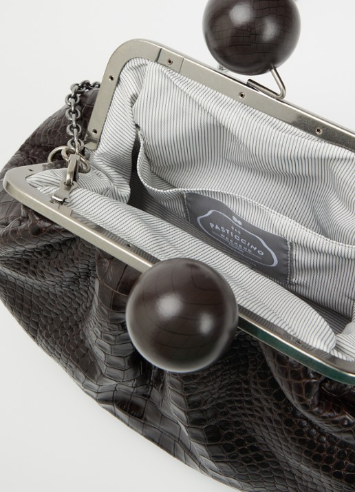 Max Mara Clutch van leer met afneembare schouderriem - detail 2 donkerbruin