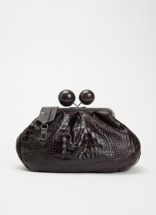 Max Mara Clutch van leer met afneembare schouderriem - voorkant 5 donkerbruin