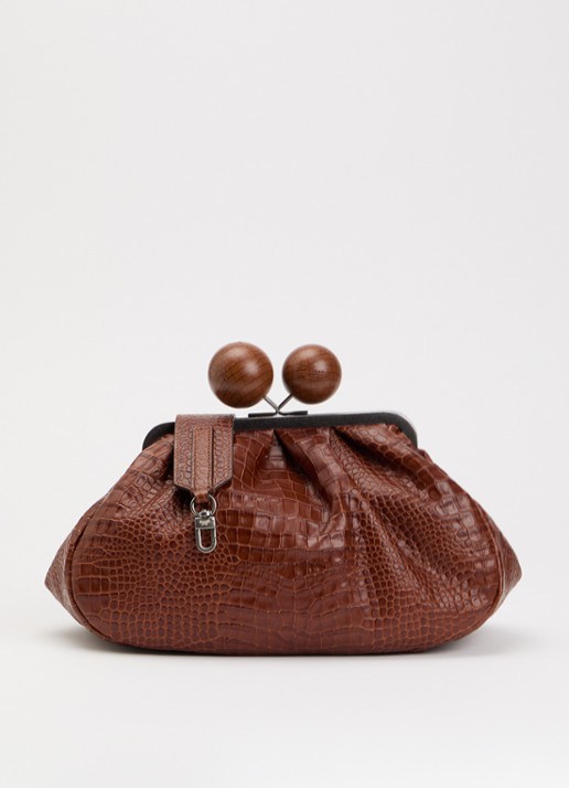 Max Mara Clutch van leer met afneembare schouderriem - voorkant roodbruin