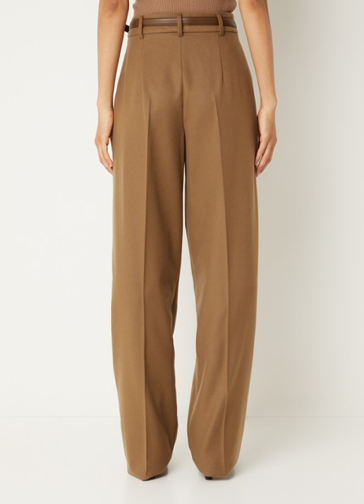 Max Mara Cocco high waist wide fit pantalon van wol - achterkant 4 lichtbruin