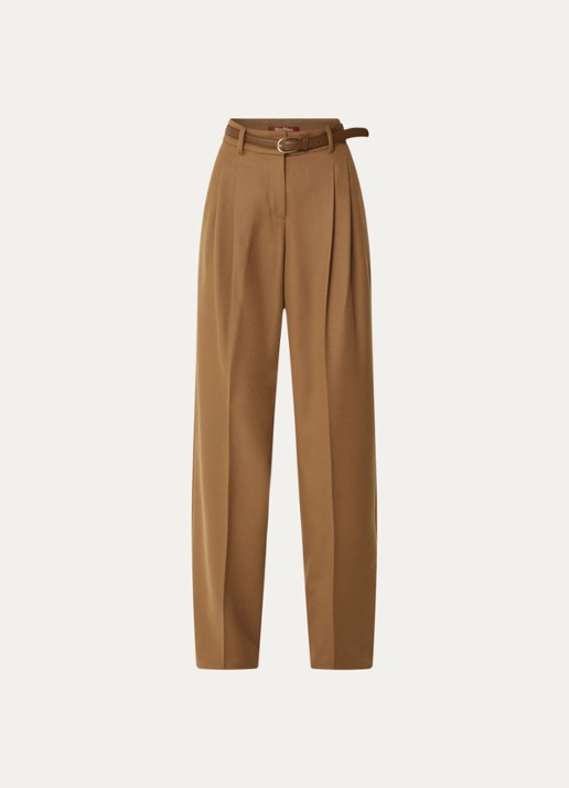 Max Mara Cocco high waist wide fit pantalon van wol - voorkant lichtbruin