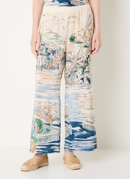 Max Mara Curva high waist straight fit broek van zijde met print - detail 2 lichtblauw