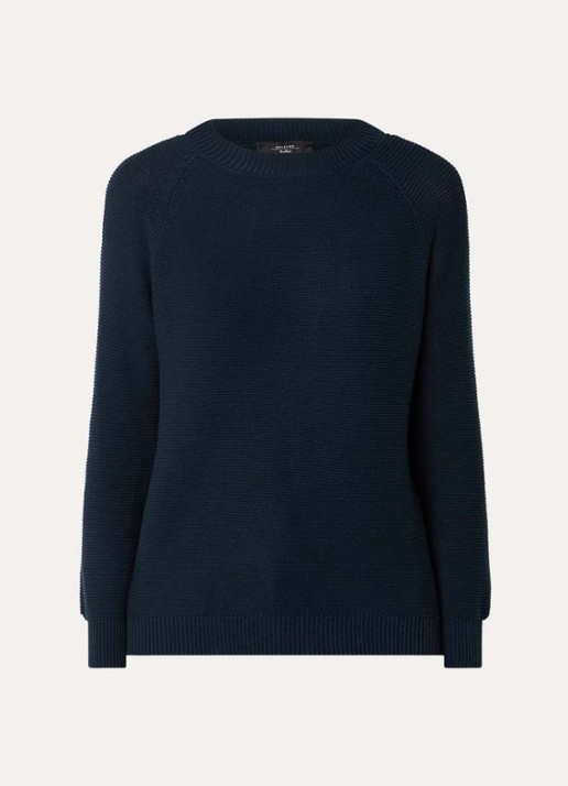 Max Mara Daere fijngebreide trui met ronde hals - voorkant 2 donkerblauw