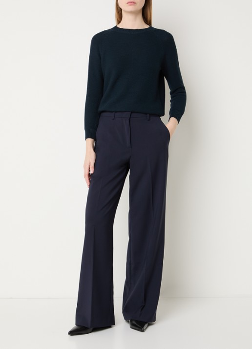 Max Mara Daere fijngebreide trui met ronde hals - voorkant 3 donkerblauw