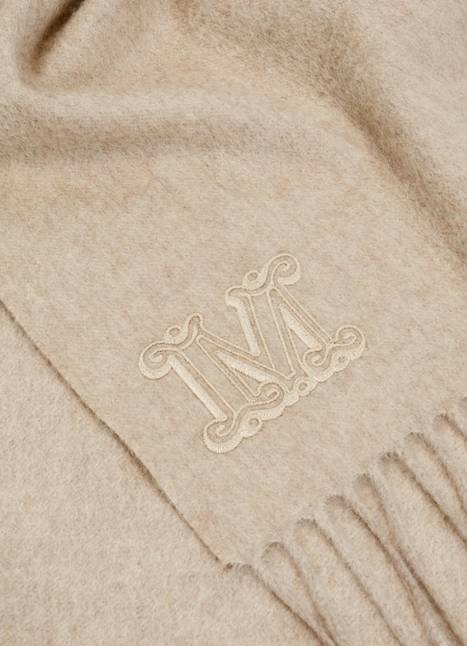 Max Mara Dalia sjaal van kasjmier met franjes 190 x 30 cm  - detail 2 beige