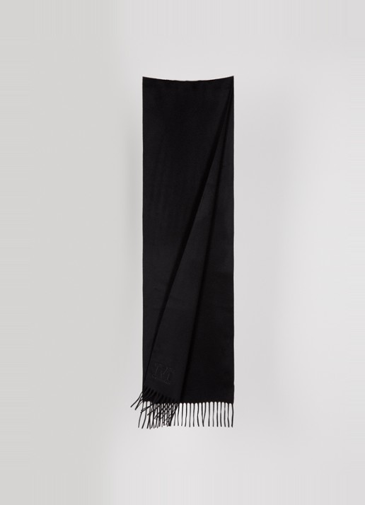 Max Mara Dalia sjaal van kasjmier met franjes 190 x 30 cm  - detail zwart