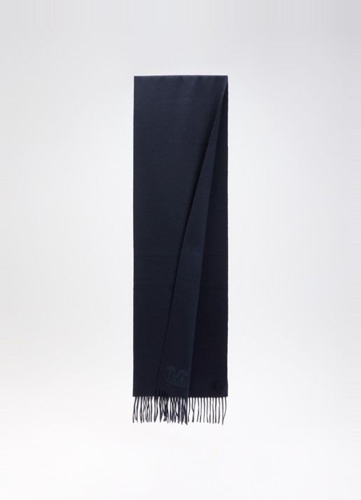 Max Mara Dalia sjaal van kasjmier met franjes 190 x 30 cm - detail donkerblauw