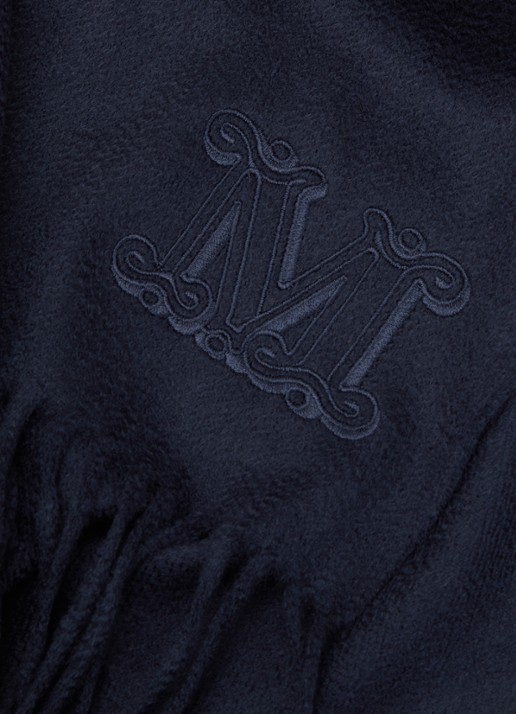 Max Mara Dalia sjaal van kasjmier met franjes 190 x 30 cm - detail 2 donkerblauw