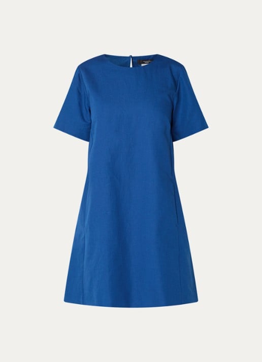 Max Mara Daloa mini jurk in linnenblend - voorkant 3 blauw