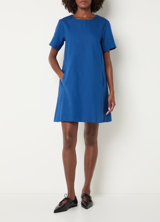 Max Mara Daloa mini jurk in linnenblend - voorkant 4 blauw
