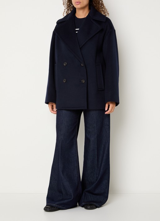 Max Mara Dalpe mantel van wol met steekzakken - voorkant 4 donkerblauw