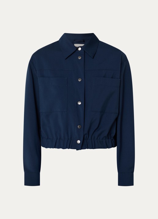 Max Mara Decano cropped jack van scheerwol met opgestikte zakken - voorkant 2 donkerblauw