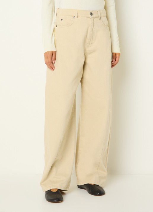 Max Mara Dordine high waist wide fit broek met steekzakken - detail 2 creme