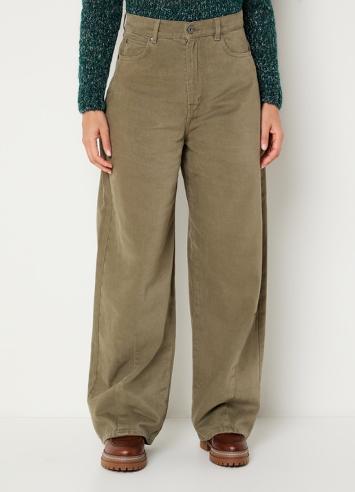 Max Mara Dordine high waist wide fit broek met steekzakken - detail khaki