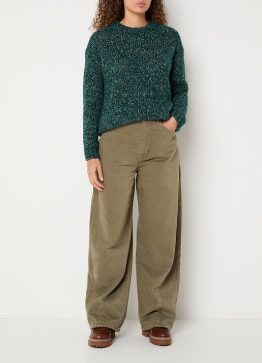 Max Mara Dordine high waist wide fit broek met steekzakken - voorkant 4 khaki