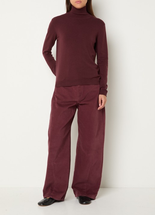 Max Mara Dordine high waist wide fit broek met steekzakken - voorkant 5 bordeauxrood