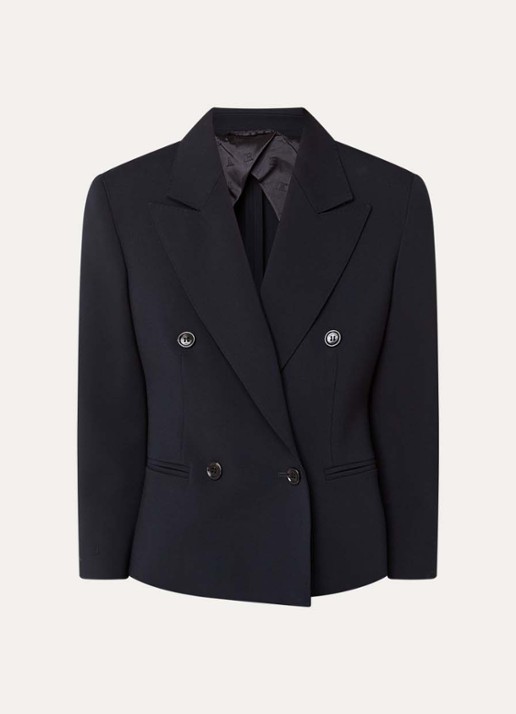 Max Mara Dorico double-breasted blazer van wol met schoudervulling - voorkant donkerblauw