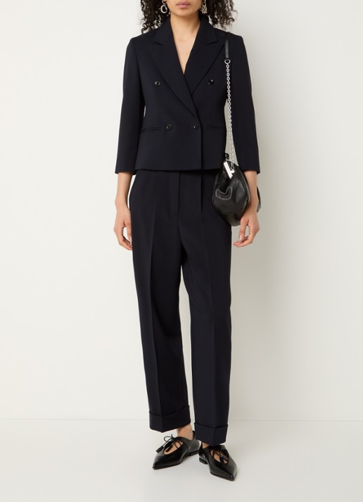 Max Mara Dorico double-breasted blazer van wol met schoudervulling - voorkant 2 donkerblauw
