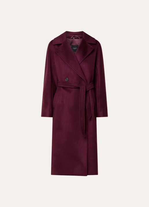 Max Mara Double-breasted blazer van wol met ceintuur - voorkant bordeauxrood