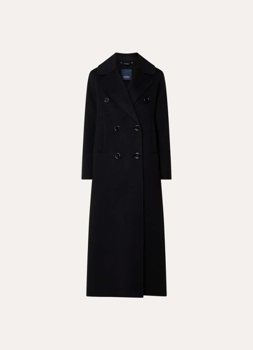 Max Mara Double-breasted mantel van wol met steekzakken - voorkant zwart
