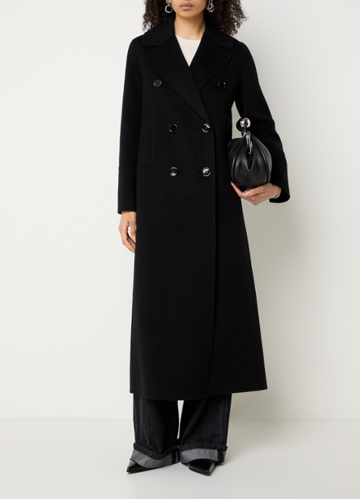 Max Mara Double-breasted mantel van wol met steekzakken - voorkant 2 zwart