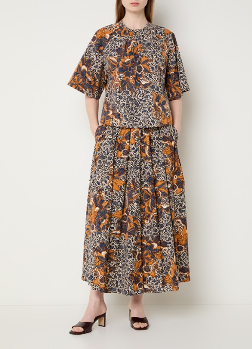 Max Mara Duomo midi rok met print en steekzakken - voorkant 3 orange