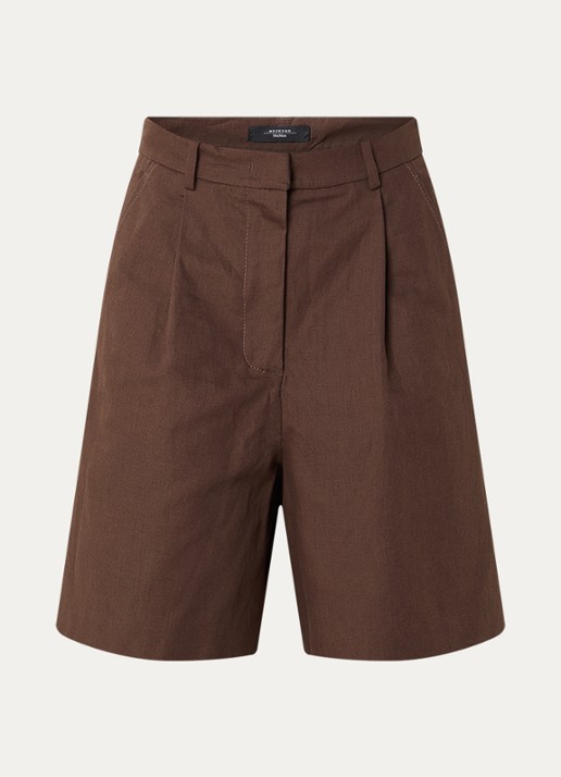 Max Mara Ecuba high waist straight fit korte broek in linnenblend - voorkant 3 bruin
