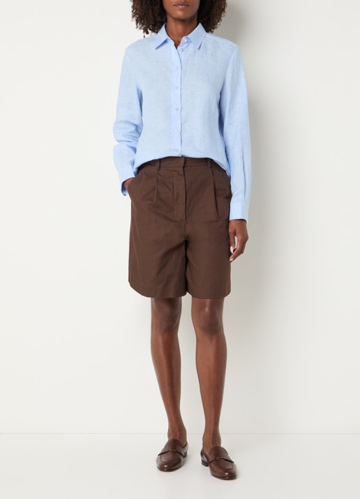 Max Mara Ecuba high waist straight fit korte broek in linnenblend - voorkant 4 bruin