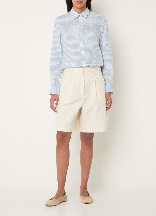 Max Mara Ecuba high waist straight fit korte broek in linnenblend - voorkant 4 gebroken wit