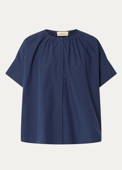 Max Mara Educata tuniek met ronde hals - voorkant 3 donkerblauw