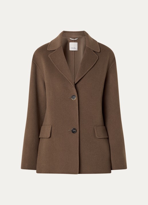 Max Mara Elfi mantel van scheerwol met steekzakken - voorkant 2 lichtbruin