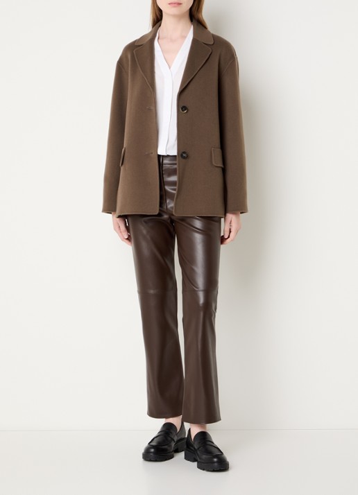 Max Mara Elfi mantel van scheerwol met steekzakken - voorkant 3 lichtbruin