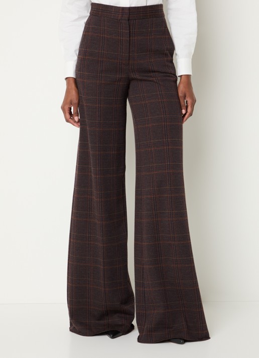 Max Mara Emiro high waist wide fit pantalon in scheerwolblend met ruitdessin