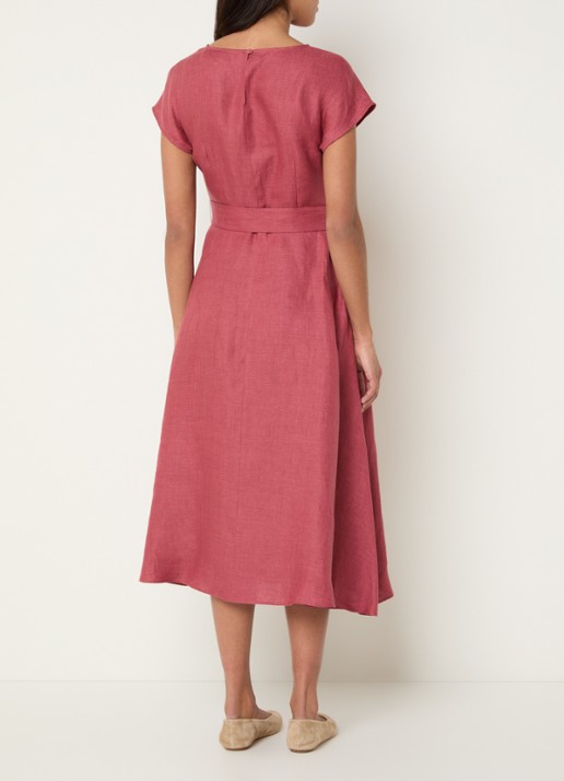 Max Mara Esordio midi jurk van linnen met strikceintuur - achterkant donkerroze