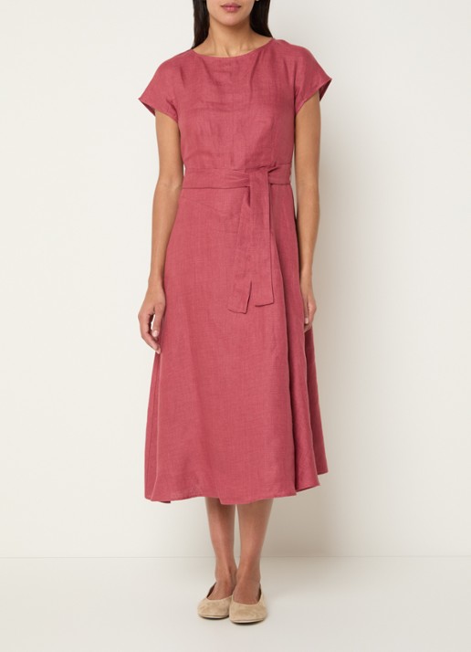 Max Mara Esordio midi jurk van linnen met strikceintuur