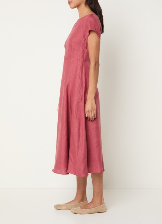 Max Mara Esordio midi jurk van linnen met strikceintuur - voorkant 4 donkerroze