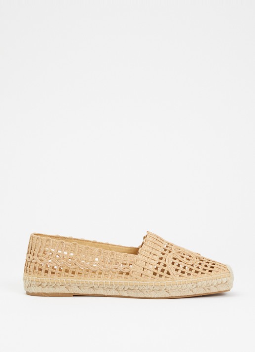 Max Mara Espadrille met opengewerkt dessin - voorkant camel