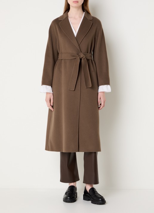 Max Mara Esturia mantel van scheerwol met steekzakken en strikceintuur