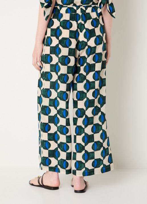Max Mara Eusebio high waist wide fit broek van zijde met print - achterkant groen